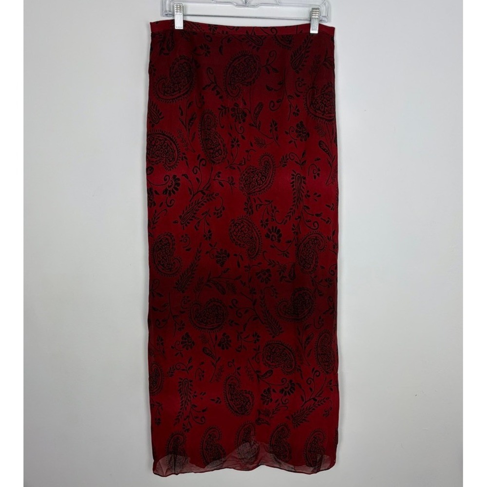 David Warren New York Red Maxi Skirt Dark Paisley 90s Vintage Whimsygoth Size 16